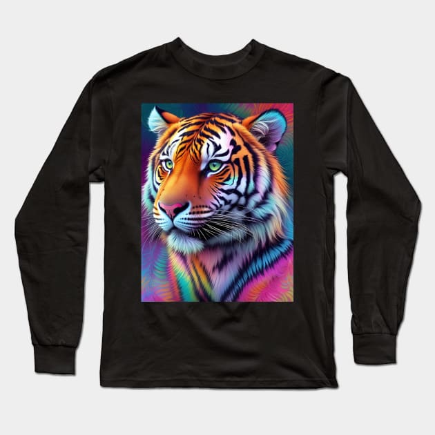 Vibrant Tie Dye Tiger Pattern Long Sleeve T-Shirt by koolteas